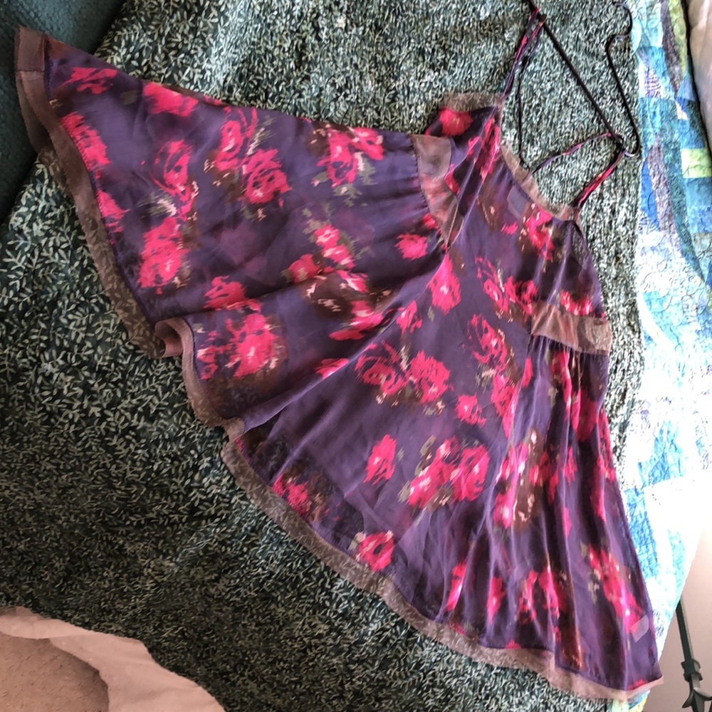 S Intimately Free People Floral Sheer Dress Strappy Pattern Print Mesh Nightgown - Picture 5 of 7